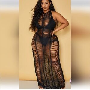 PRETTYLITTLETHING PLUS Black TASSEL KNIT BEACH Maxi Dress